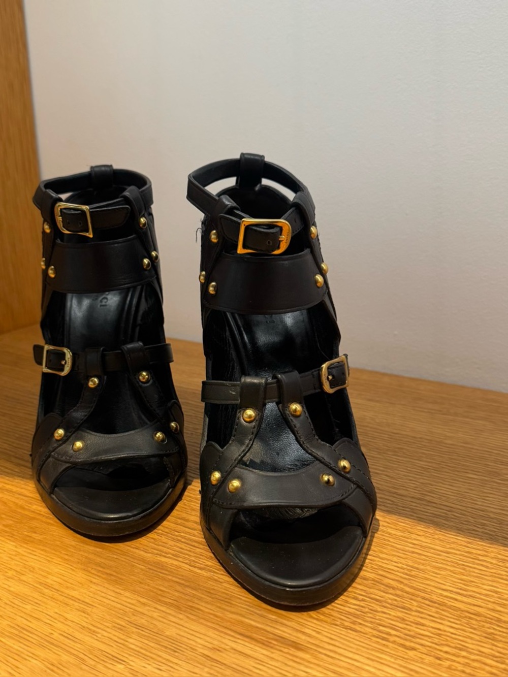 Gucci Black Studded Leather High Heel Sandals